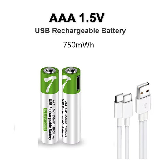 [1 Pack] USB AAA Lithium ion Rechargeable Battery, 1.5V 750mWh Rechargeable AAA Battery - Battery Mate