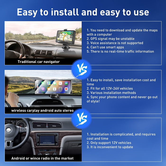 10.26" Portable Car Stereo Wireless Apple CarPlay /Android Auto IPS Screen Radio - Battery Mate