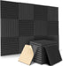 12 Pack| Self Adhesive Studio Acoustic Foam Sound Proofing Panel Strong Absorption (30cm x 30cm x 5cm) - Battery Mate