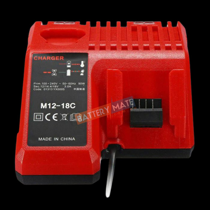 12V - 18V Battery Charger for Milwaukee M12 - 18C Multi Voltage Rapid Dual M12 & M18 - Battery Mate