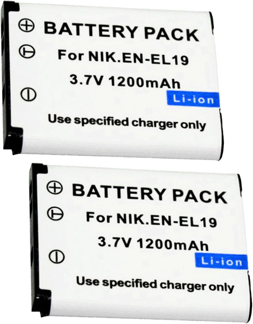 2 Pack | EN - EL19 Compatible Battery for Nikon CoolPix S100, S3100, S3500, and S2500 Models - Battery Mate