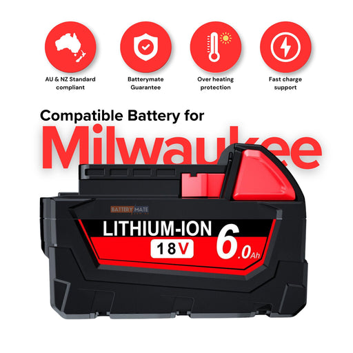 [2 Pack] Tavice Milwaukee M18 Compatible 18V 6.0Ah Lithium XC Battery | Replaces 48 - 11 - 1840 48 - 11 - 1860 Extended - Battery Mate