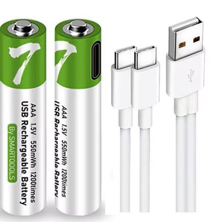 [2 Pack] USB AAA Lithium ion Rechargeable Battery, 1.5V 750mWh Rechargeable AAA Battery - Battery Mate