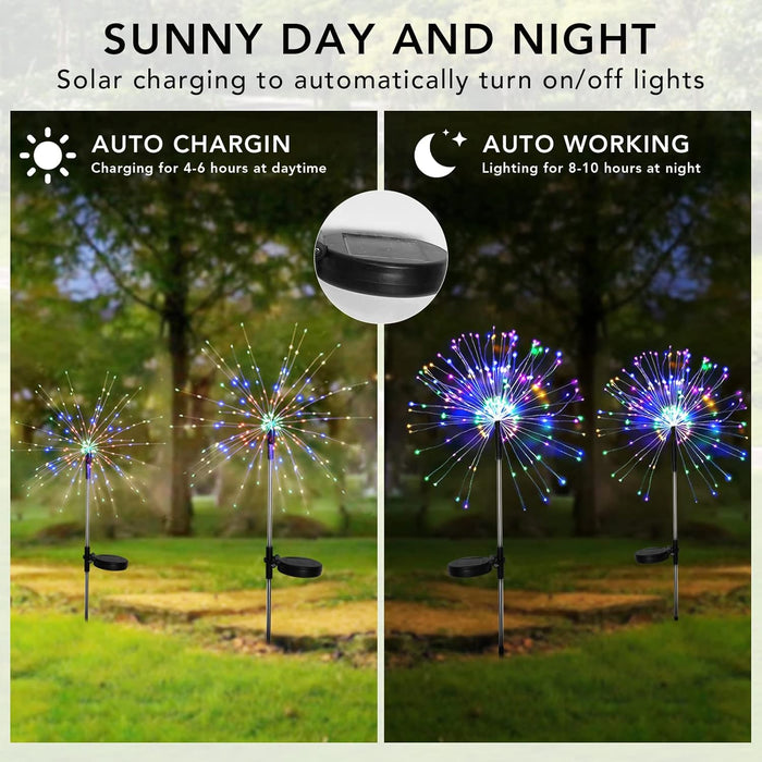 200LED Solar Firework Lights with 8 Lighting Modes – Multicolour & Warm White - Battery Mate