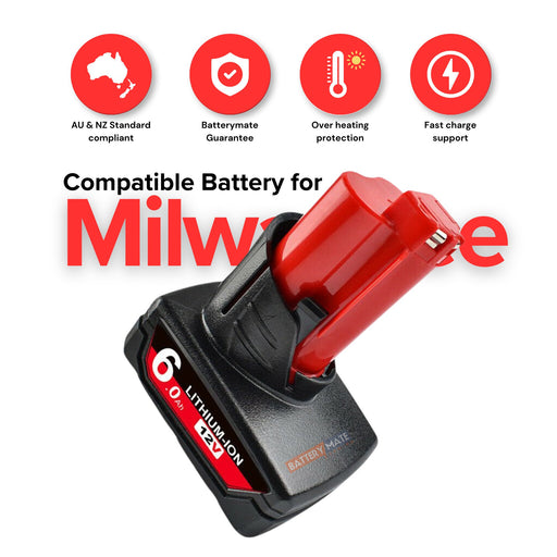 [4 Pack] Milwaukee M12 Compatible 6.0Ah Batteries - Battery Mate