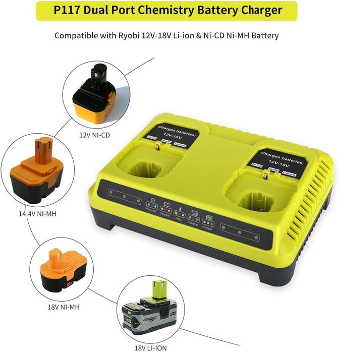 Dual Port Rapid Charger P117 for Ryobi One + Plus P108 Li - ion Ni - CD Ni - MH 18V AU - Battery Mate