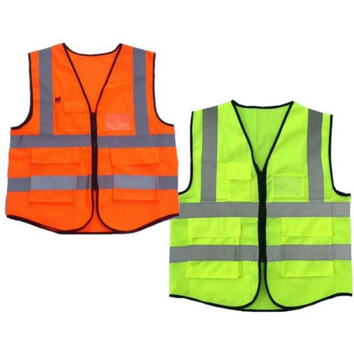 Hi Vis Safety Vest Reflective Tape Zip Up Workwear Pocket Night High Visibility - Battery Mate