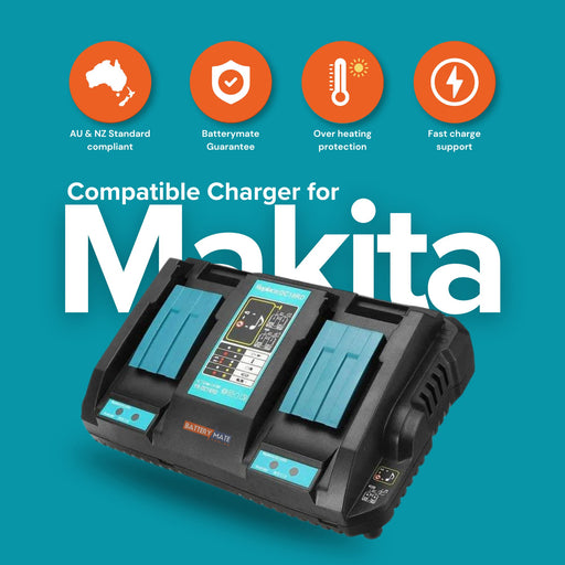 Makita 18V DC18RD Compatible Rapid Charger | Dual Port Lithium - Ion Battery Charger - Battery Mate