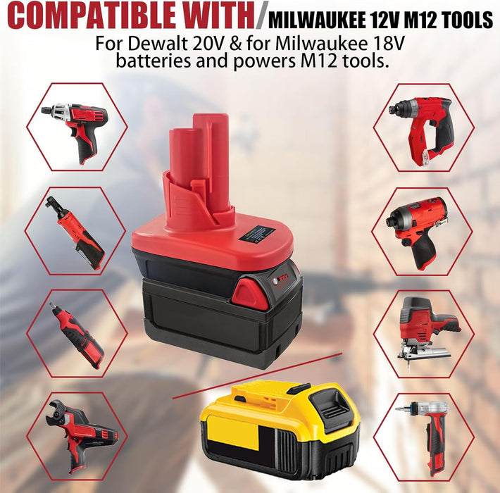 Milwaukee M12 12V Battery Adapter to Dewalt or Milwaukee 18V Battery - Battery Mate