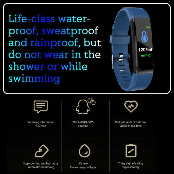 Smart Watch Sport Band Fitness Activity Tracker Kids Fit For Bit iOS Android | Black - Battery Mate