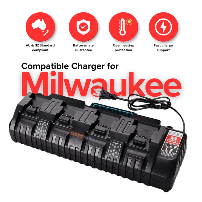 Tavice M18 Battery Charger 4 Ports | Rapid Charger Compatible for Milwaukee 18V - Battery Mate