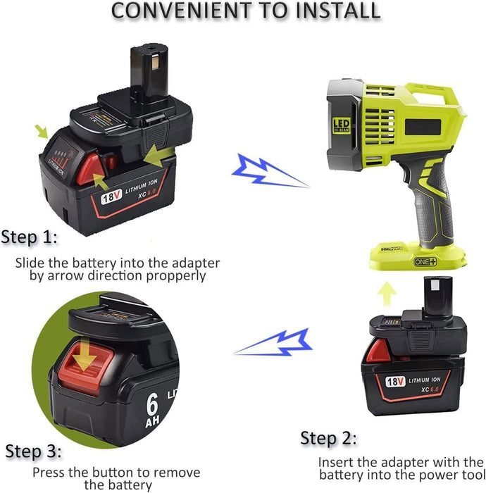 Tavice Ryobi Battery Adapter to run on Milwaukee M18 or Dewalt 18V Battery - Battery Mate