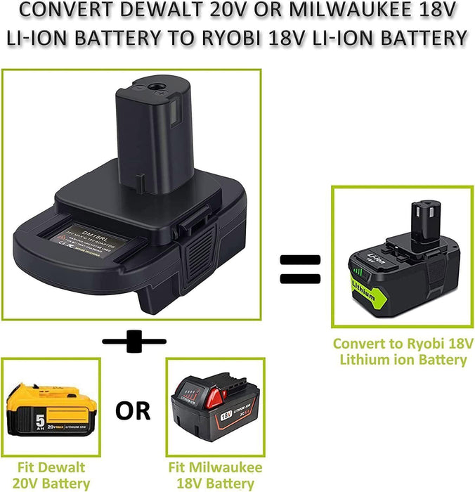 Tavice Ryobi Battery Adapter to run on Milwaukee M18 or Dewalt 18V Battery - Battery Mate