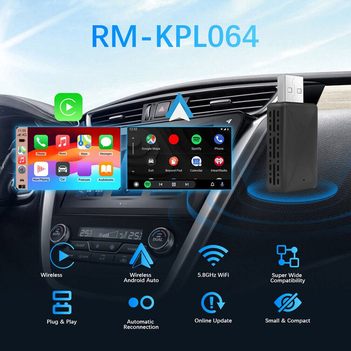 Wireless Apple Carplay Adapter Android Auto Adapter USB Car Dongle Connect Box - Battery Mate