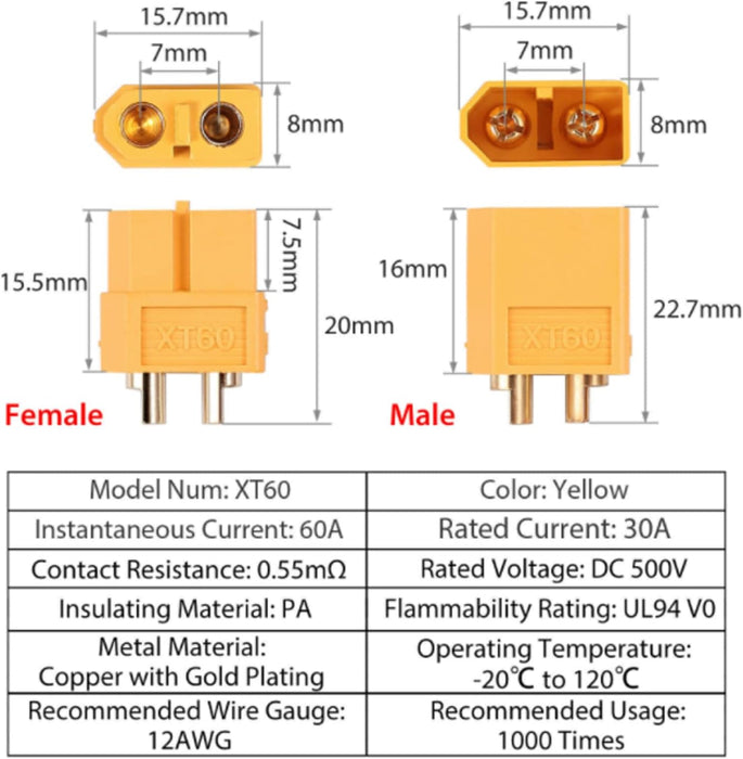 10 pairs XT30 Male Female Bullet Connector Plug For Lipo Battery - Battery Mate