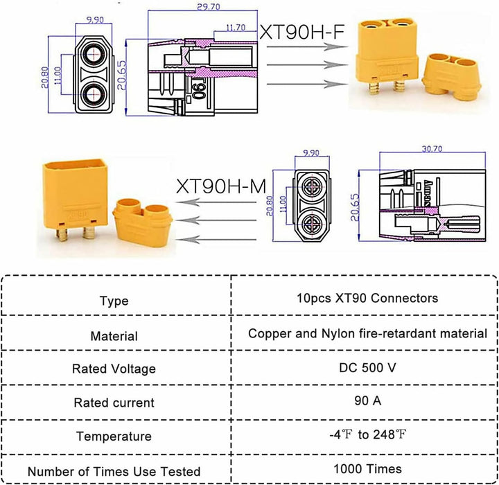 10 pairs XT90 Male Female Bullet Connector Plug For Lipo Battery - Battery Mate