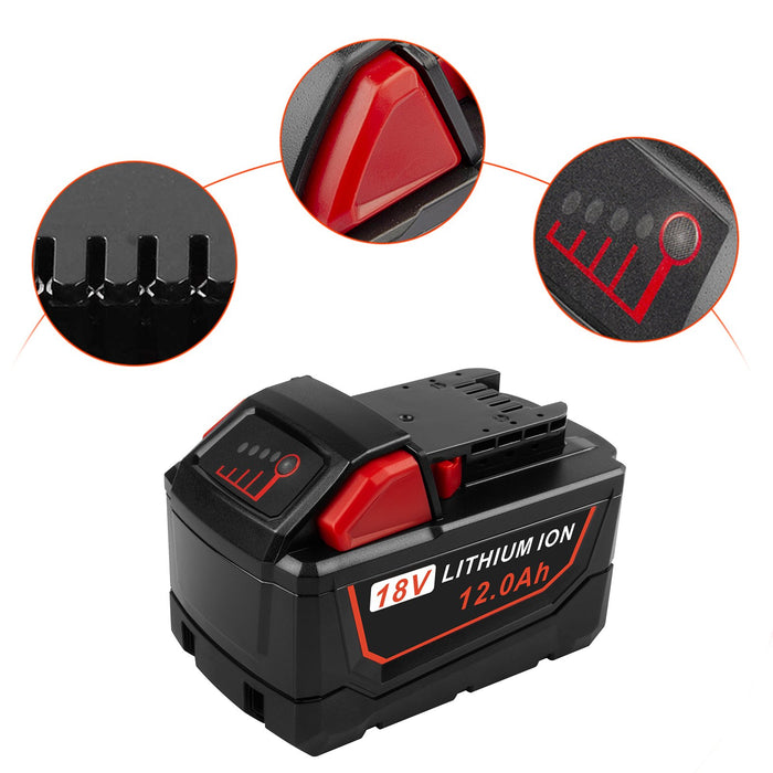 12Ah For Milwaukee M18 18V Li-ion Extended Battery 48-11-1850 48-11-1860 - Battery Mate