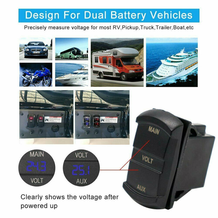 12V Volt meter Dual Battery Monitor LED Digital Car Boat Voltage Marin —  Battery Mate