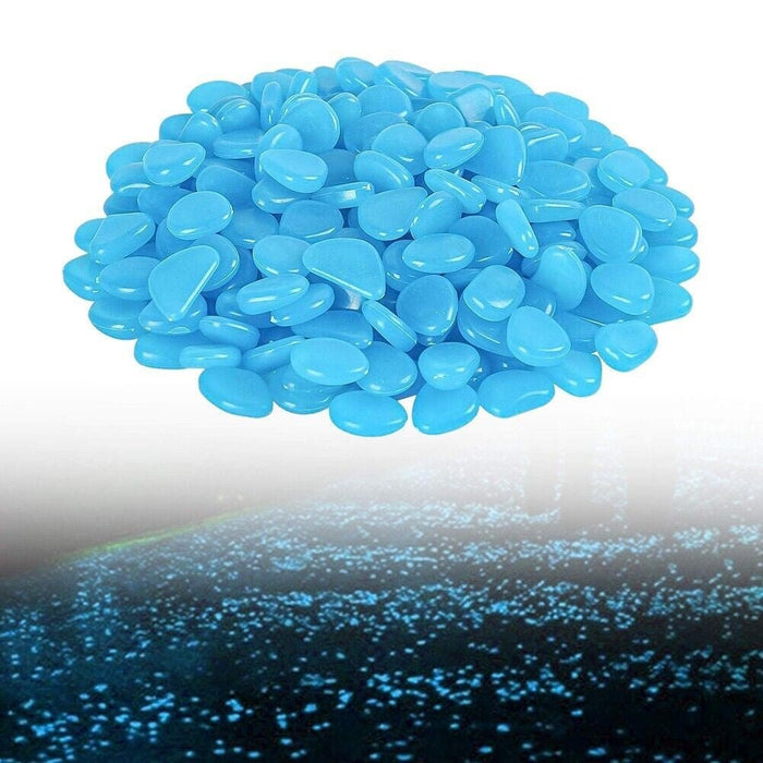 2 Pack Blue Pebbles Stone Glow in the Dark Rock Fish Tank Stones Garden Road Dec - Battery Mate