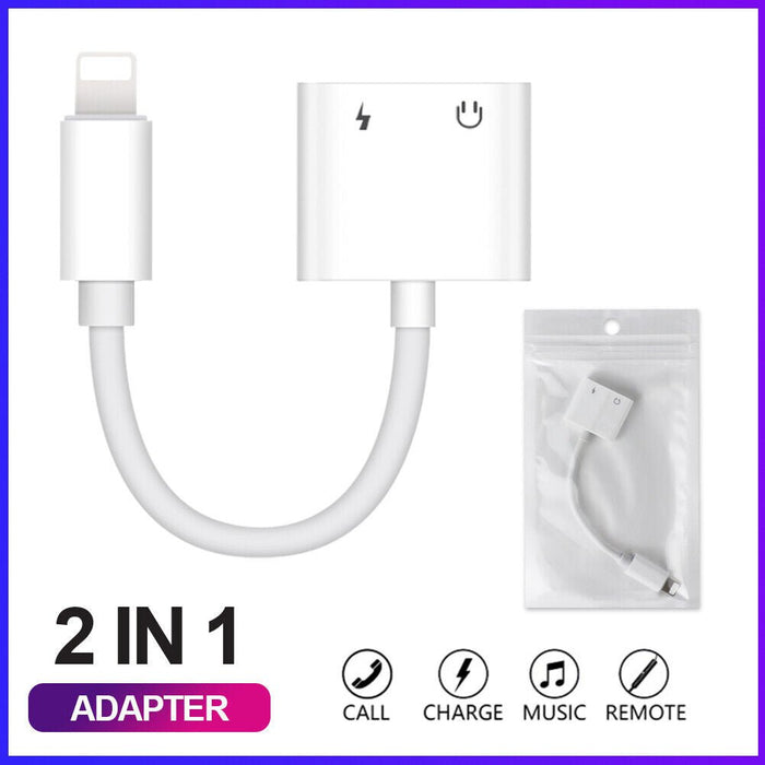 2IN1 Splitter Adapter Headphone & Charger Cable For iphone 7 8 X XR XS 11 12 13 - Battery Mate