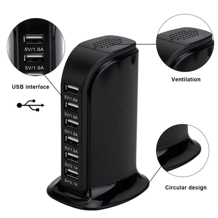 30W 6 Multi USB Port Travel Charger Desktop Charging Station Fast Power Adapter - Battery Mate