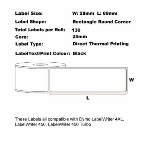 5 Rolls | Compatible Dymo #99010 White Labels 28mm x 89mm 130L - Battery Mate