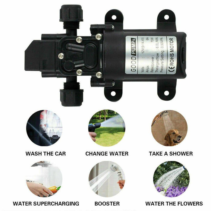 70W Water Pump 6L/Min 12V 130PSI High Pressure Self-Priming Caravan Camping Boat - Battery Mate