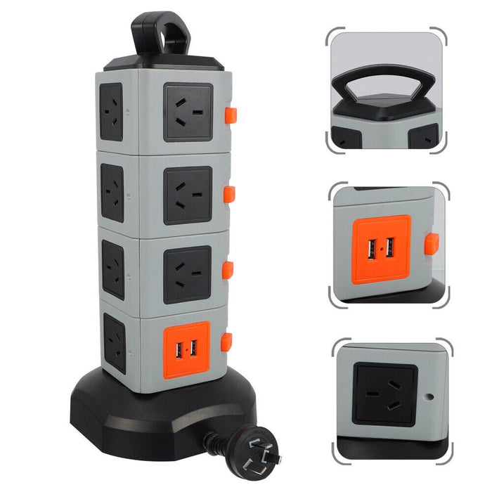 7/15 Ports AC Outlets 2USB Power Strip Tower Surge Protector Power Board Charger - Battery Mate