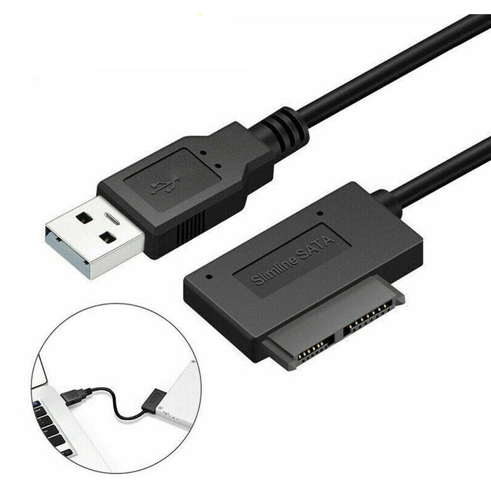 7+6 13Pin Slim SATA to USB CD DVD Rom Optical Hard Drive Cable Adapter Converter - Battery Mate