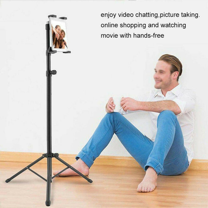 Adjustable Floor Bed Tripod Stand Carrying Music Bracket for iPad 7-12" Tablets - Battery Mate