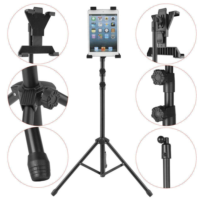 Adjustable Floor Bed Tripod Stand Carrying Music Bracket for iPad 7-12" Tablets - Battery Mate