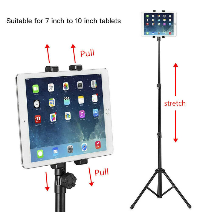 Adjustable Floor Bed Tripod Stand Carrying Music Bracket for iPad 7-12" Tablets - Battery Mate