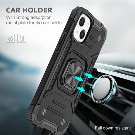 Black Shockproof Ring Case Stand Cover for iPhone 13 - Battery Mate