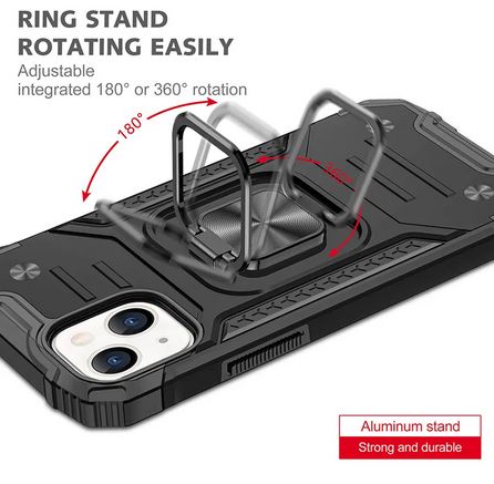 Black Shockproof Ring Case Stand Cover for iPhone 13Pro - Battery Mate