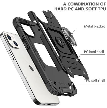 Black Shockproof Ring Case Stand Cover for iPhone 13Pro - Battery Mate