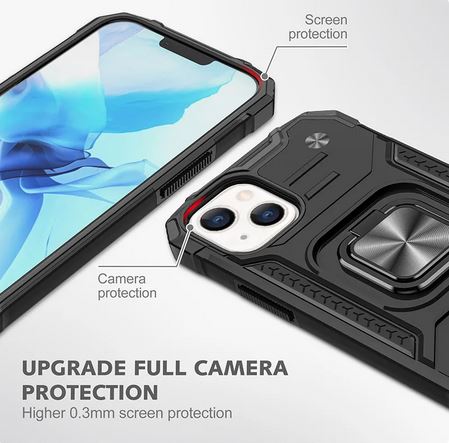 Black Shockproof Ring Case Stand Cover for iPhone X - Battery Mate