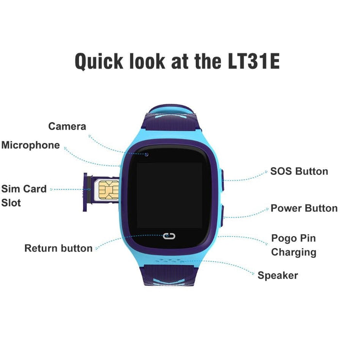 Blue | 4G Kids Smart Watch GPS Tracker WIFI SOS Camera Video Call Smartwatch Gifts - Battery Mate