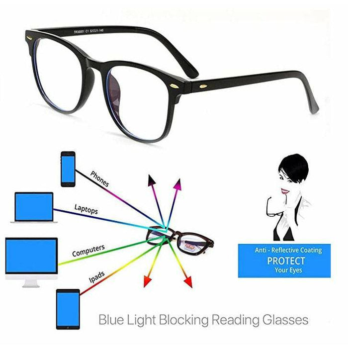 Blue Light Blocking Gaming Glasses Spectacles Anti Eyestrain Glasses Eyewear Retro Vision Care (Clear) - Battery Mate