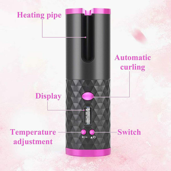 Cordless Automatic Hair Curler [Pink] - Battery Mate