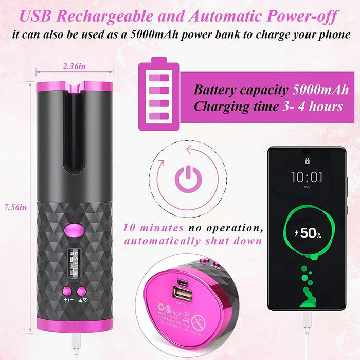 Cordless Automatic Hair Curler [Pink] - Battery Mate