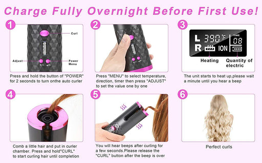 Cordless Automatic Hair Curler [Pink] - Battery Mate