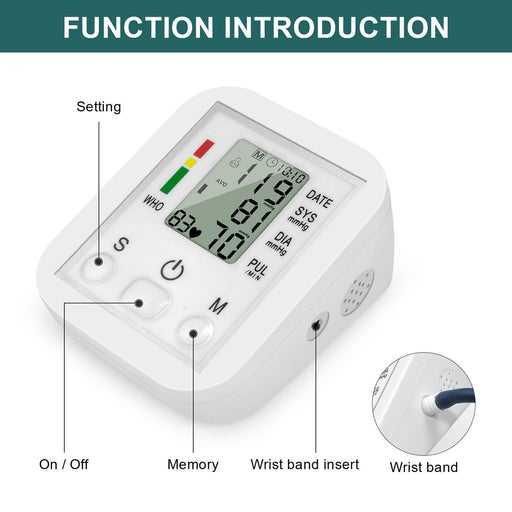 Digital Blood Pressure Monitor Upper Arm Automatic Machine Heart Rate Monitor - Battery Mate