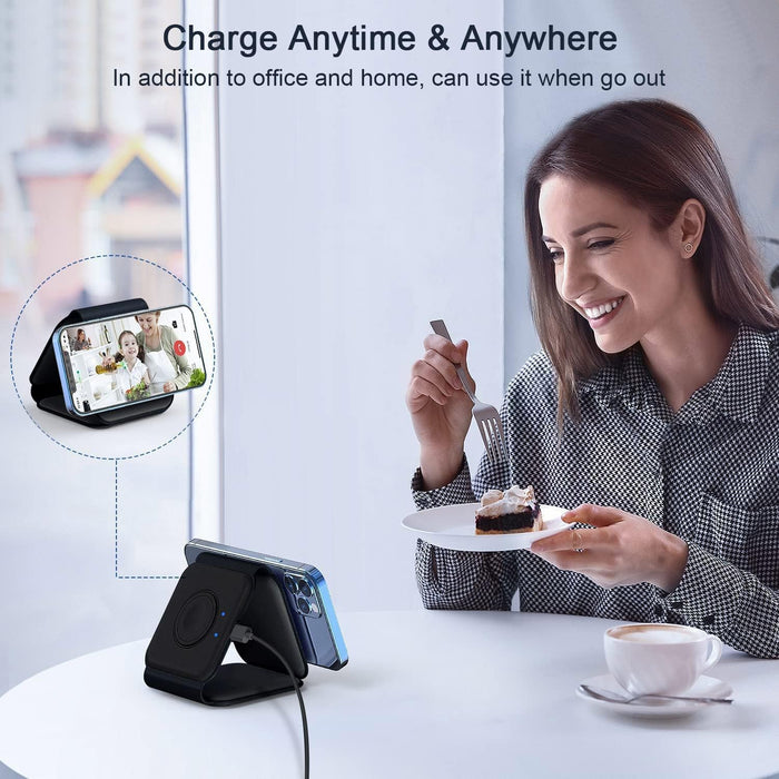 Foldable 3-in-1 Wireless Charger with Magnetic Charging Pad, Fast Charging Station, and Portable Stand - Battery Mate