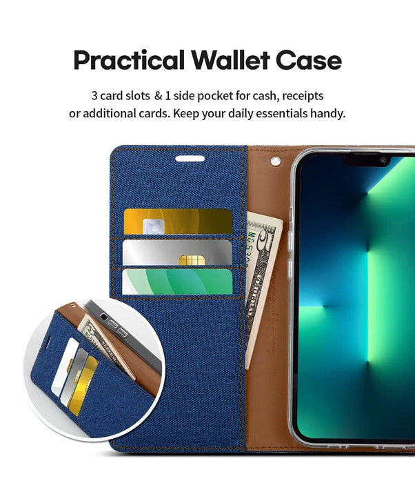 For iPhone 11 Pro Max Wallet Flip Denim Case Cover - Battery Mate