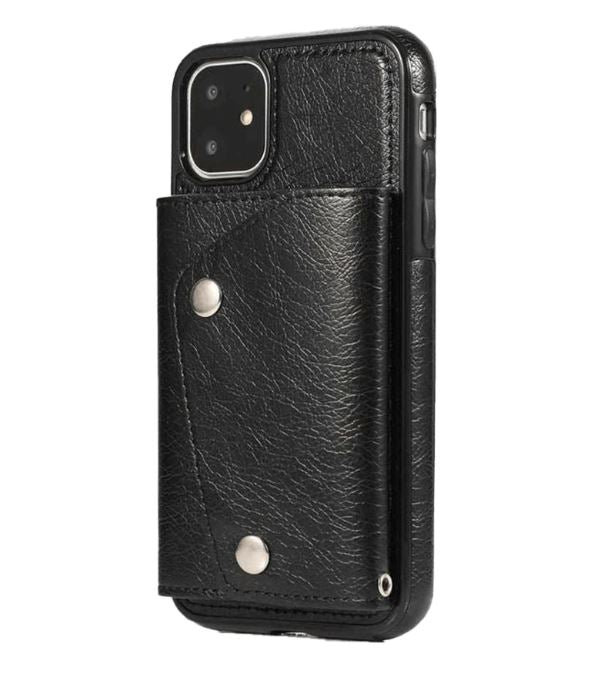 For iPhone 12 Luxury Leather Wallet Shockproof Case Cover | Black - Battery Mate