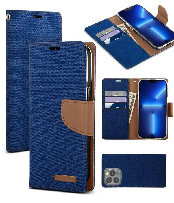 For iPhone 12 Pro Wallet Flip Denim Case Cover - Battery Mate