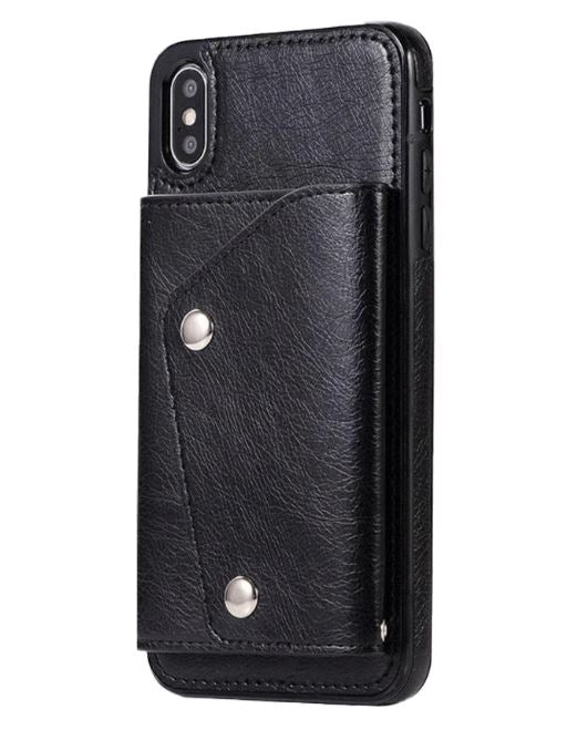 For iPhone XR Luxury Leather Wallet Shockproof Case Cover | Black - Battery Mate