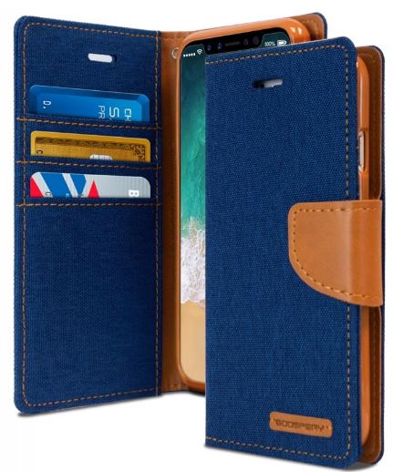 For iPhone XR Wallet Flip Denim Case Cover - Battery Mate