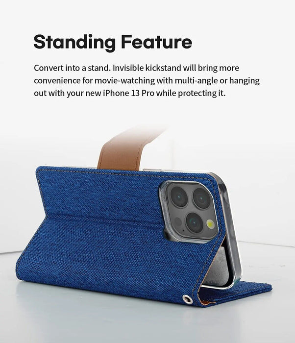 For iPhone XR Wallet Flip Denim Case Cover - Battery Mate