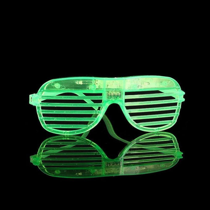 Green LED Glasses Light Up Shutter Shades Sunglasses Glow In The Dark Neon Party Toys - Battery Mate